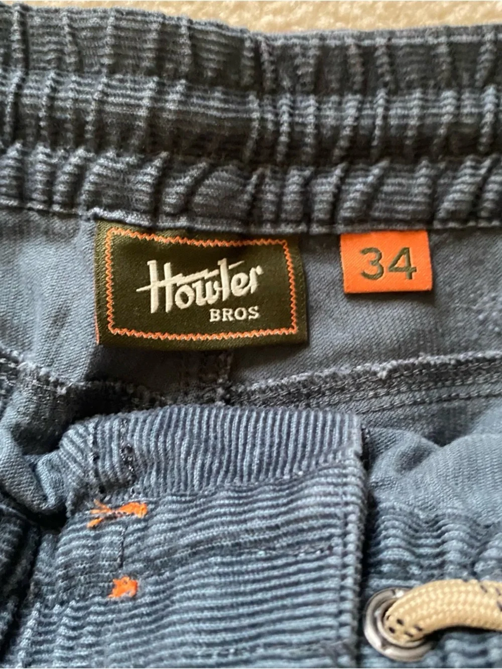 Howler Brothers Pressure Drop Cord Short Mens 34 Blue Drawstring Outdoor Stretch